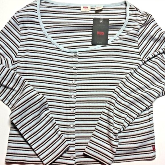 Levi's Trendy Plus Size Britt Long-Sleeve Snap-Front Top Women's 2X Blue Stripe - Picture 2 of 3